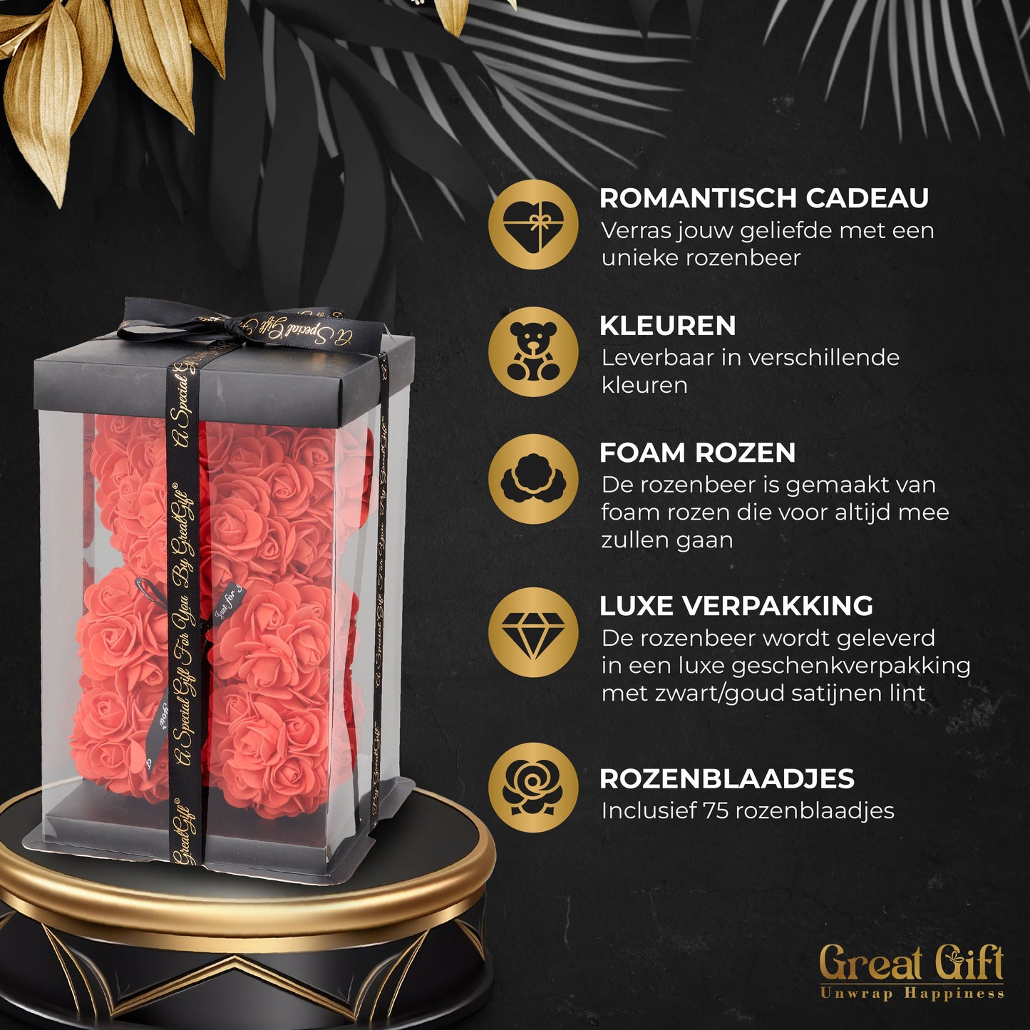 Rozenbeer Rood met rozenblaadjes