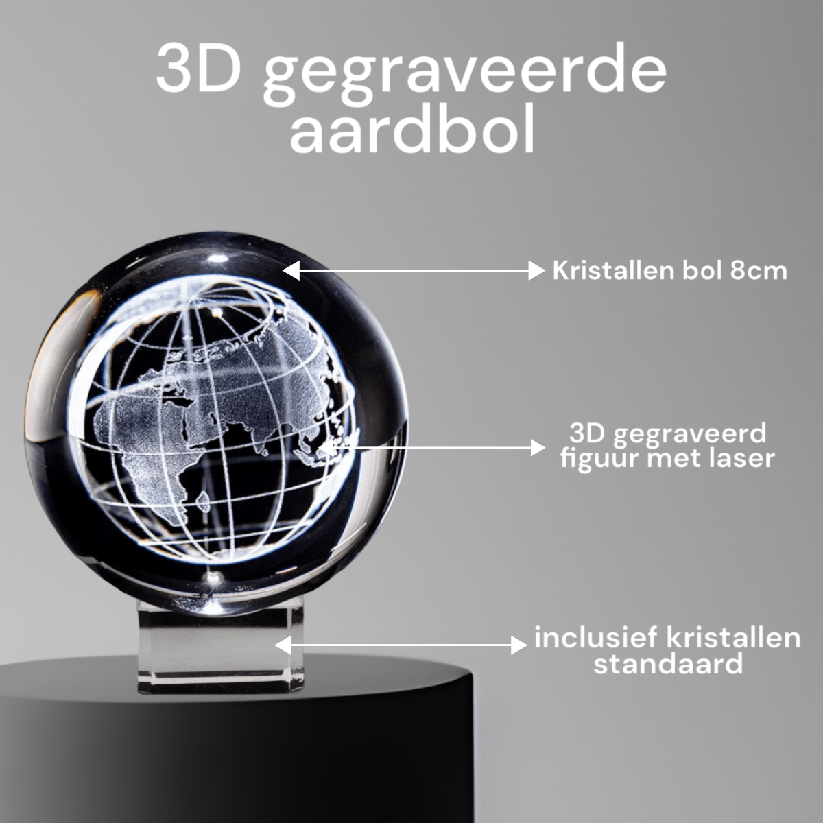3D Kristal Bol met Gegraveerde Aarde
