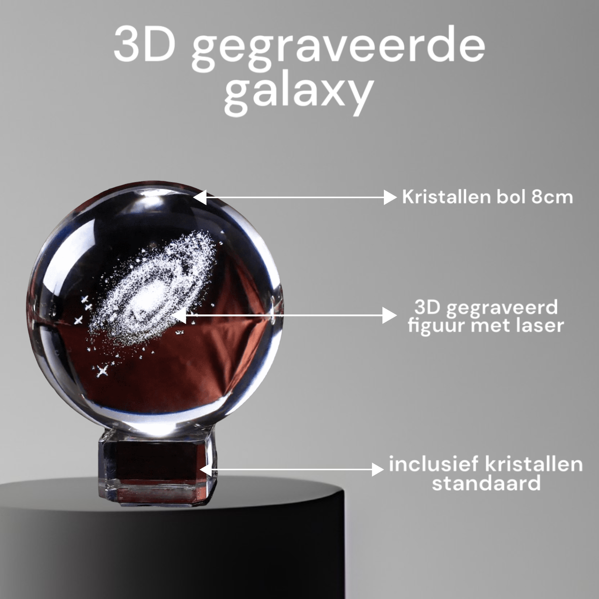 3D Kristal bol met Gegraveerd Sterrenstelsel