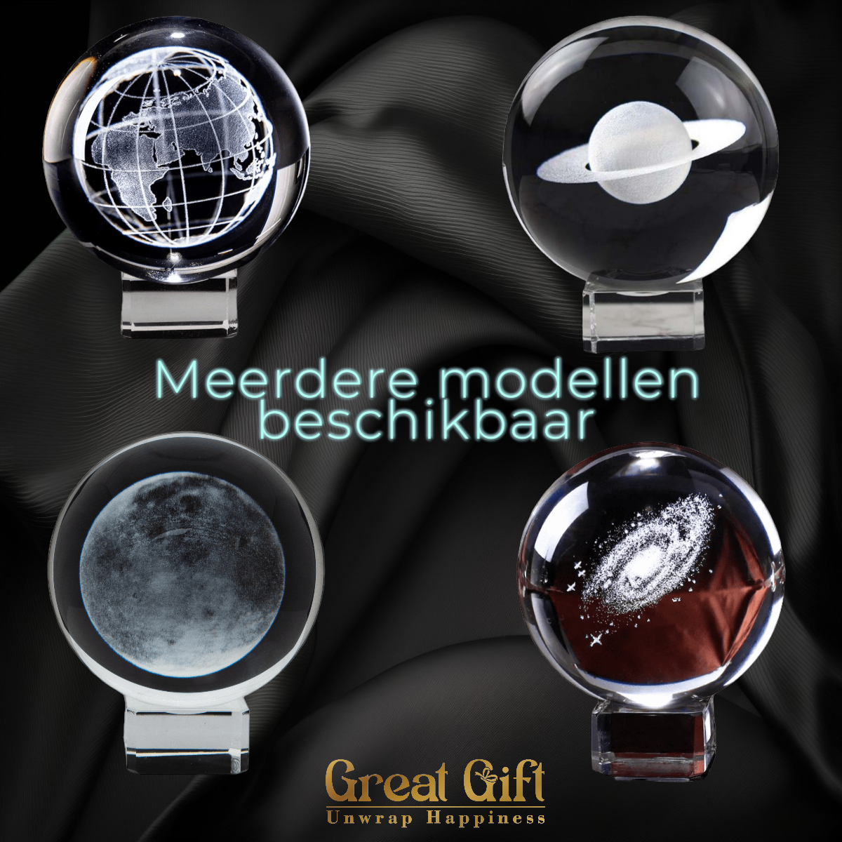 3D Kristal Bol met Gegraveerde Aarde