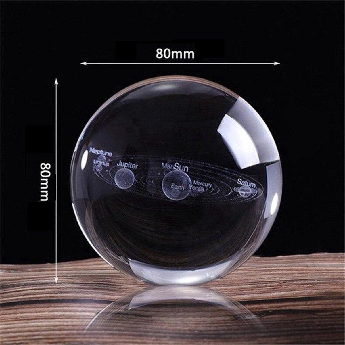 3D Kristal Bol met Gegraveerd Zonnestelsel