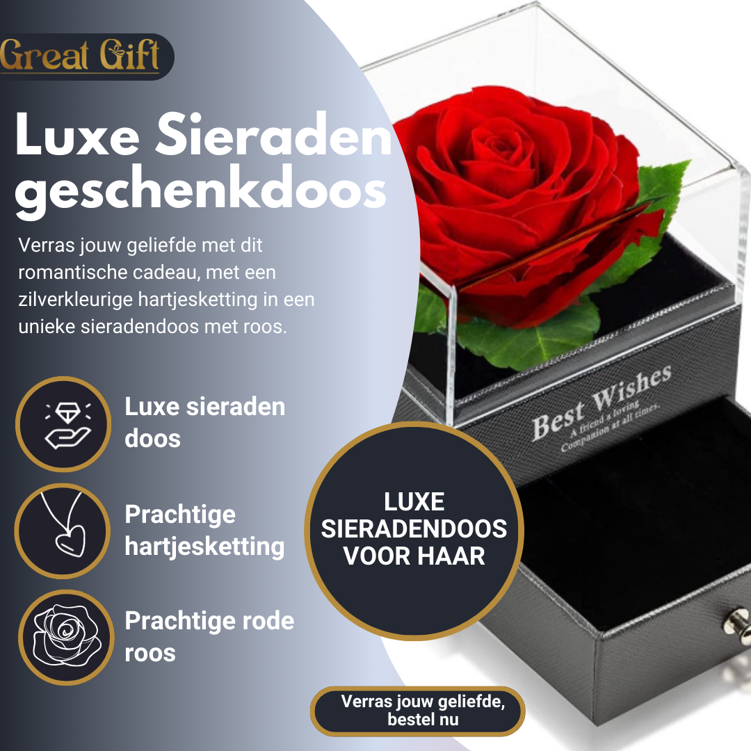 Sieradendoos met Roos, Hartjesketting & Rozenblaadjes