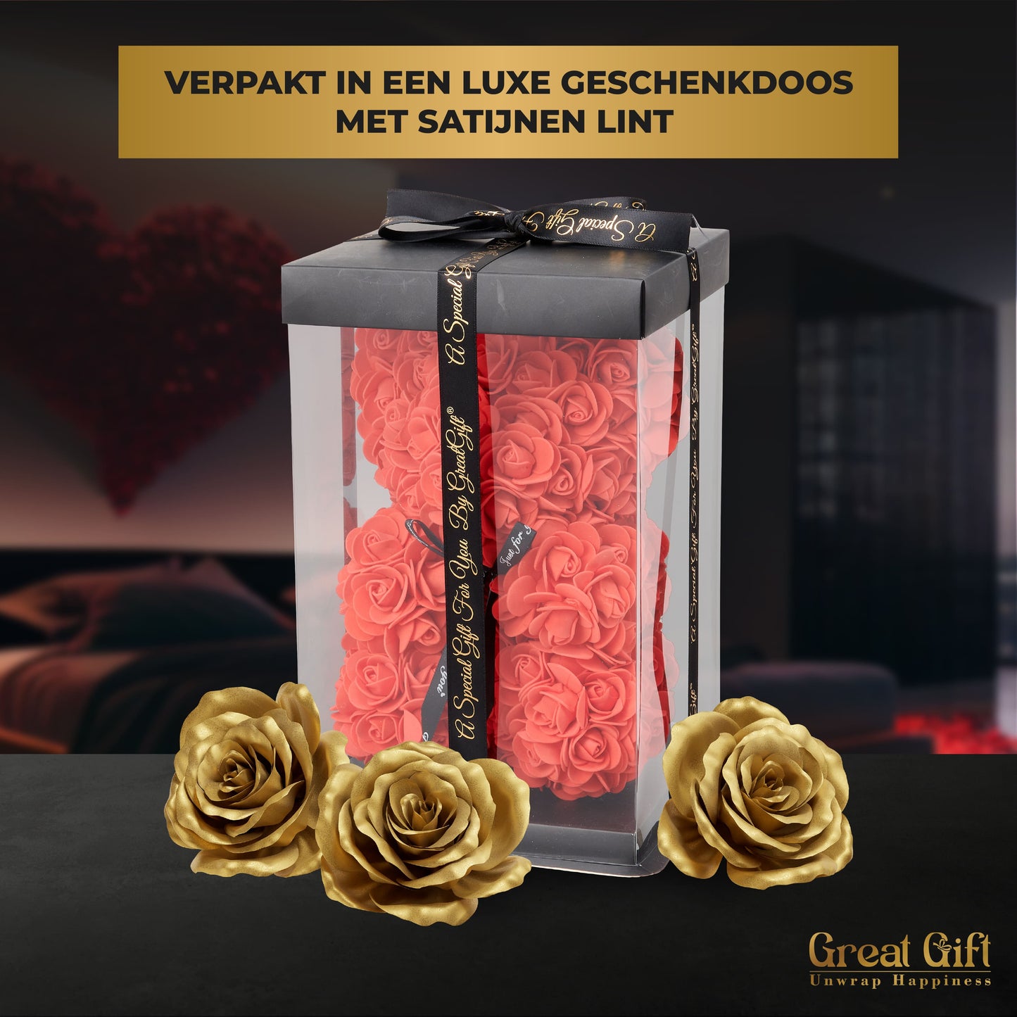Rozenbeer Rood met rozenblaadjes
