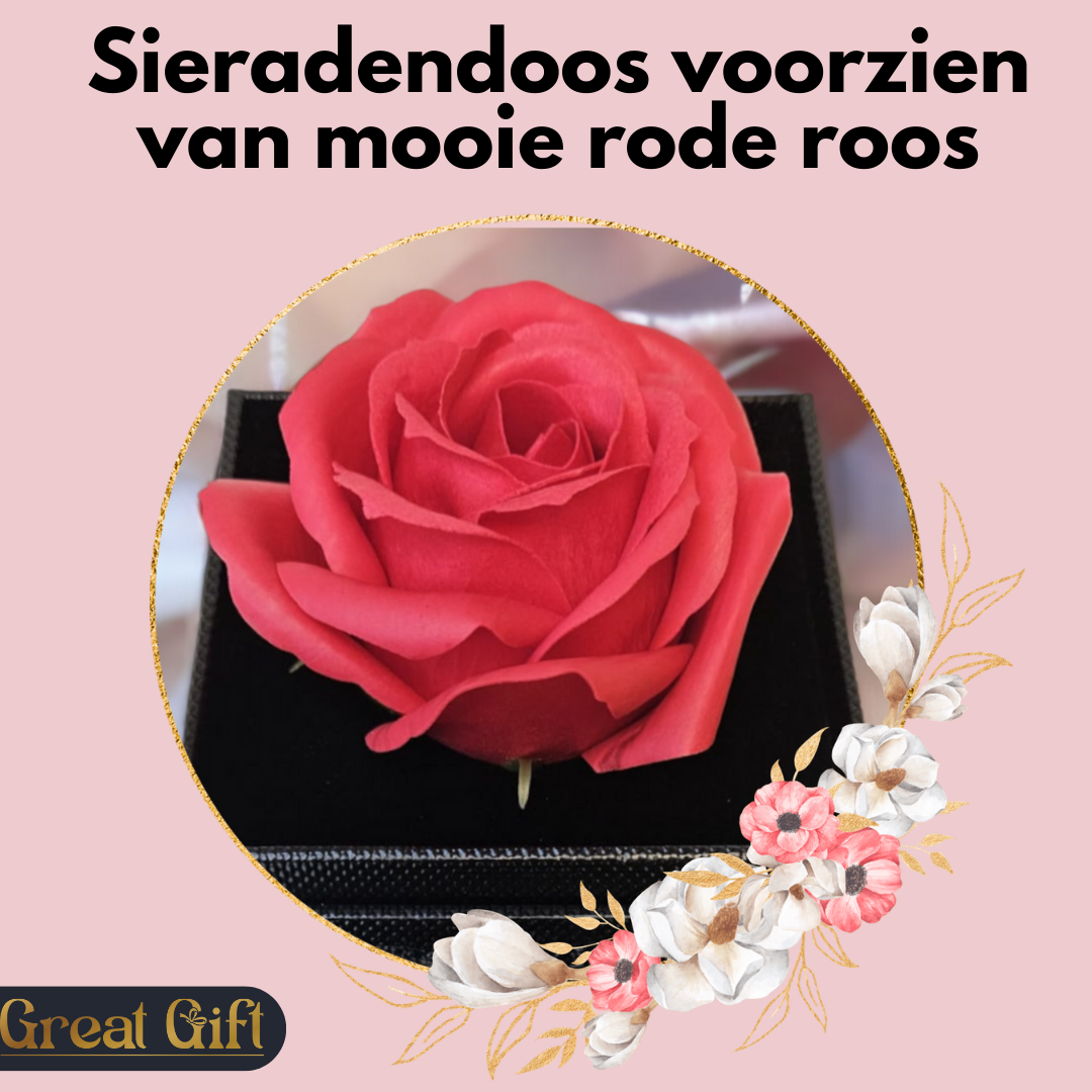 Sieradendoos met Roos, Hartjesketting & Rozenblaadjes