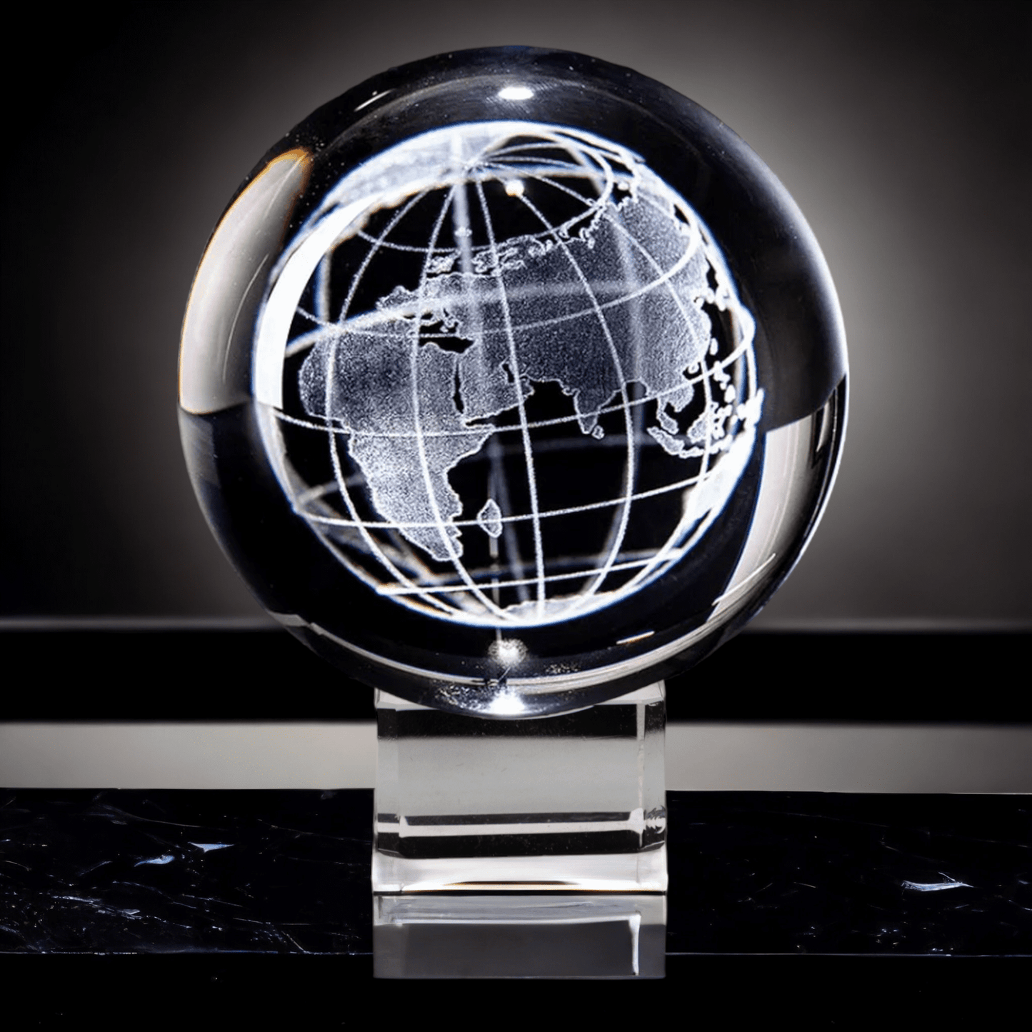 3D Kristal Bol met Gegraveerde Aarde