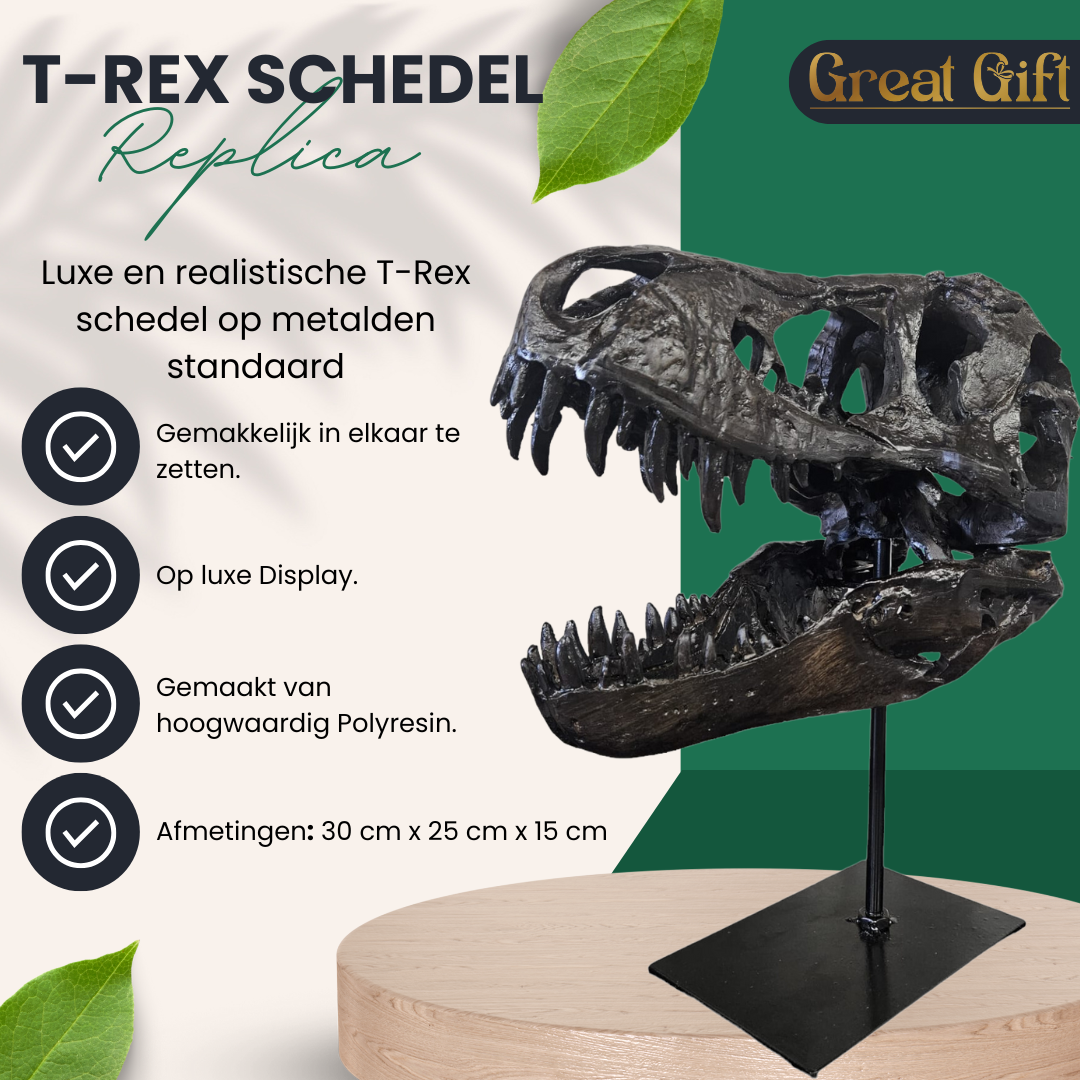 T-Rex schedel op Standaard - Replica - 30cm